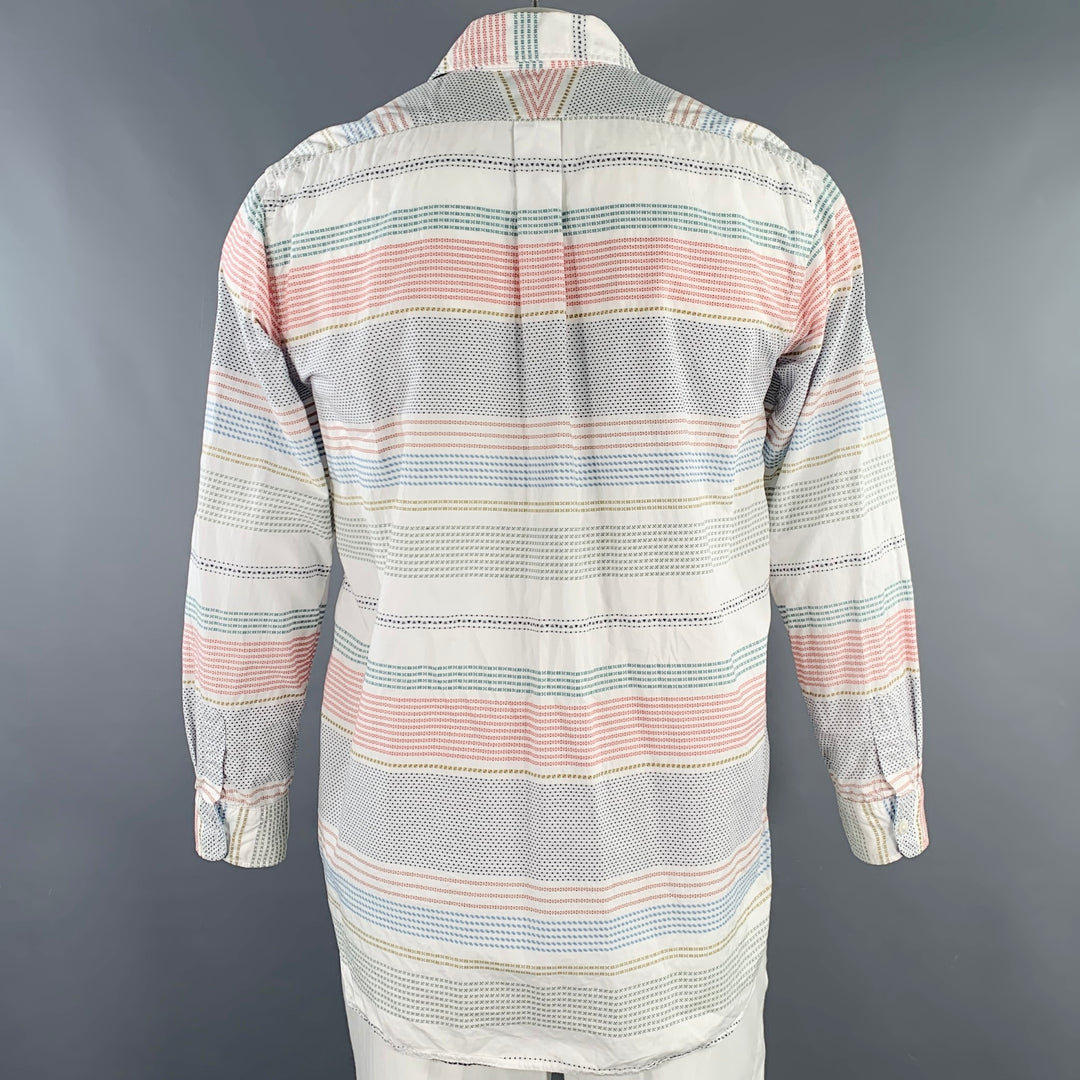 ENGINEERED GARMENTS Size L White Multi Color Stripe Cotton Long Sleeve Shirt