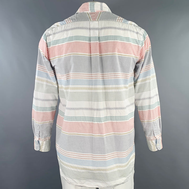 ENGINEERED GARMENTS Size L White Multi Color Stripe Cotton Long Sleeve Shirt