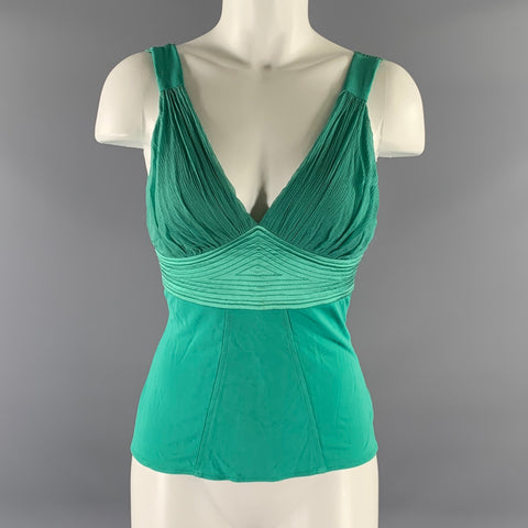 YIGAL AZROUEL Size 0 Green Silk  Lycra Ruched Sleeveless Dress Top