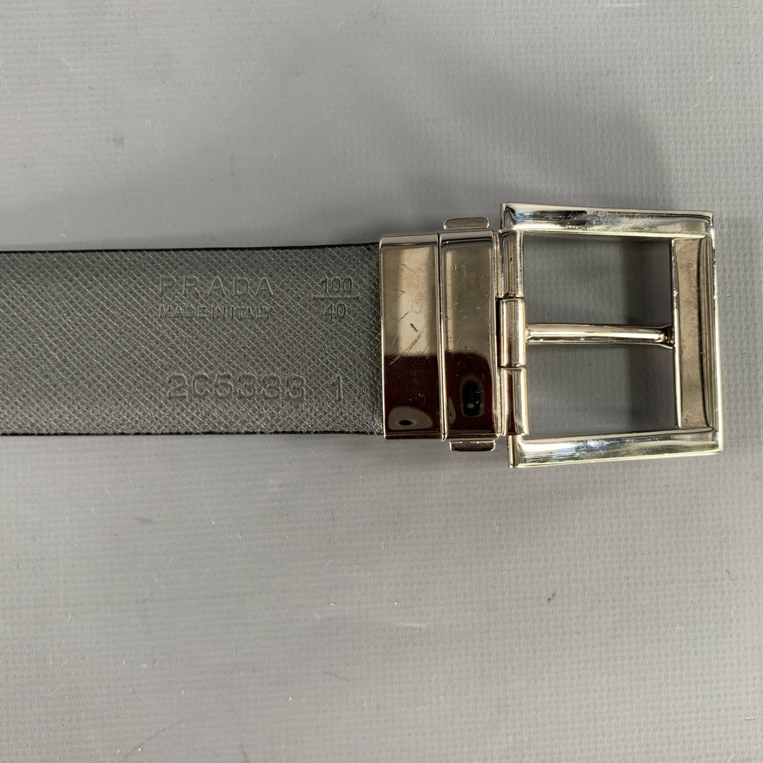 PRADA Size 40 Navy Grey Crackled Leather Belt