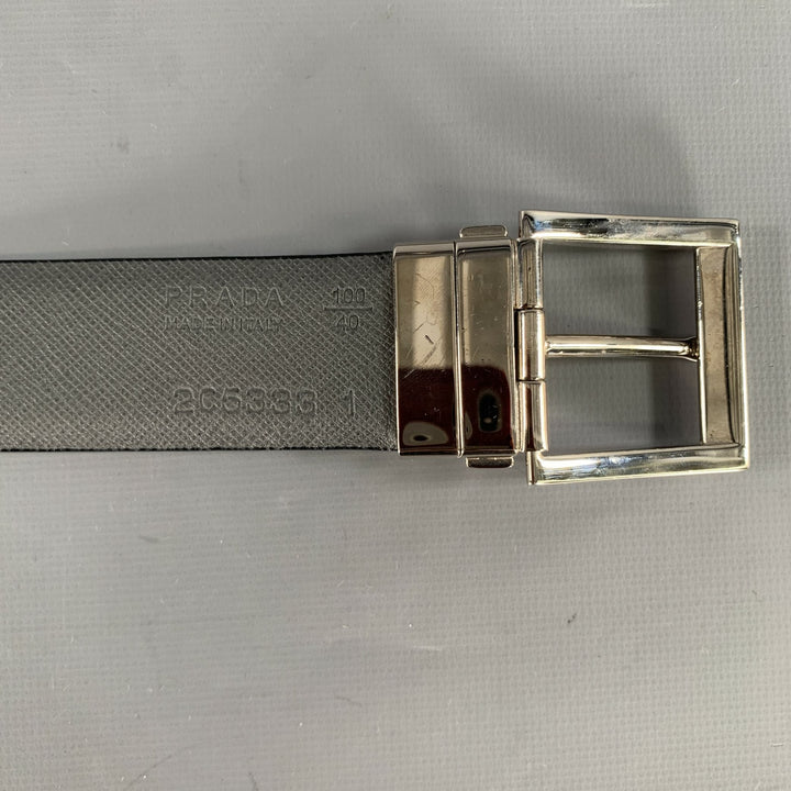 PRADA Size 40 Navy Grey Crackled Leather Belt