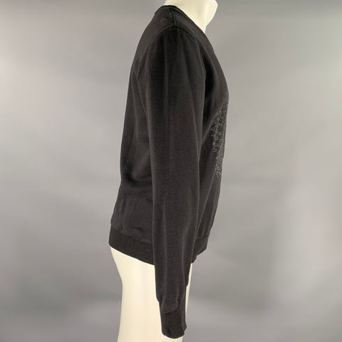 JUST CAVALLI Size M Black Embroidery Cotton Crew-Neck Sweatshirt