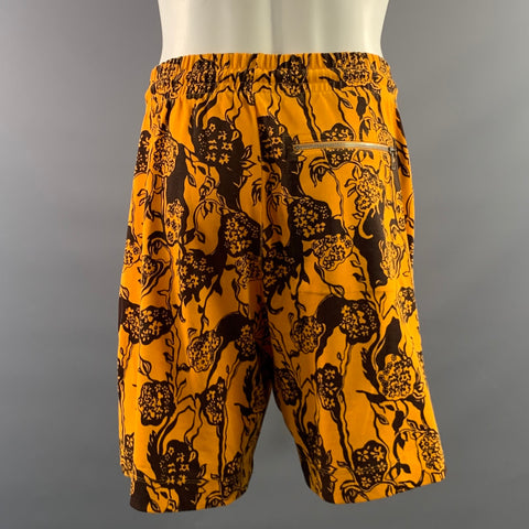 DRIES VAN NOTEN Size M Orange Brown Floral Drawstring Shorts