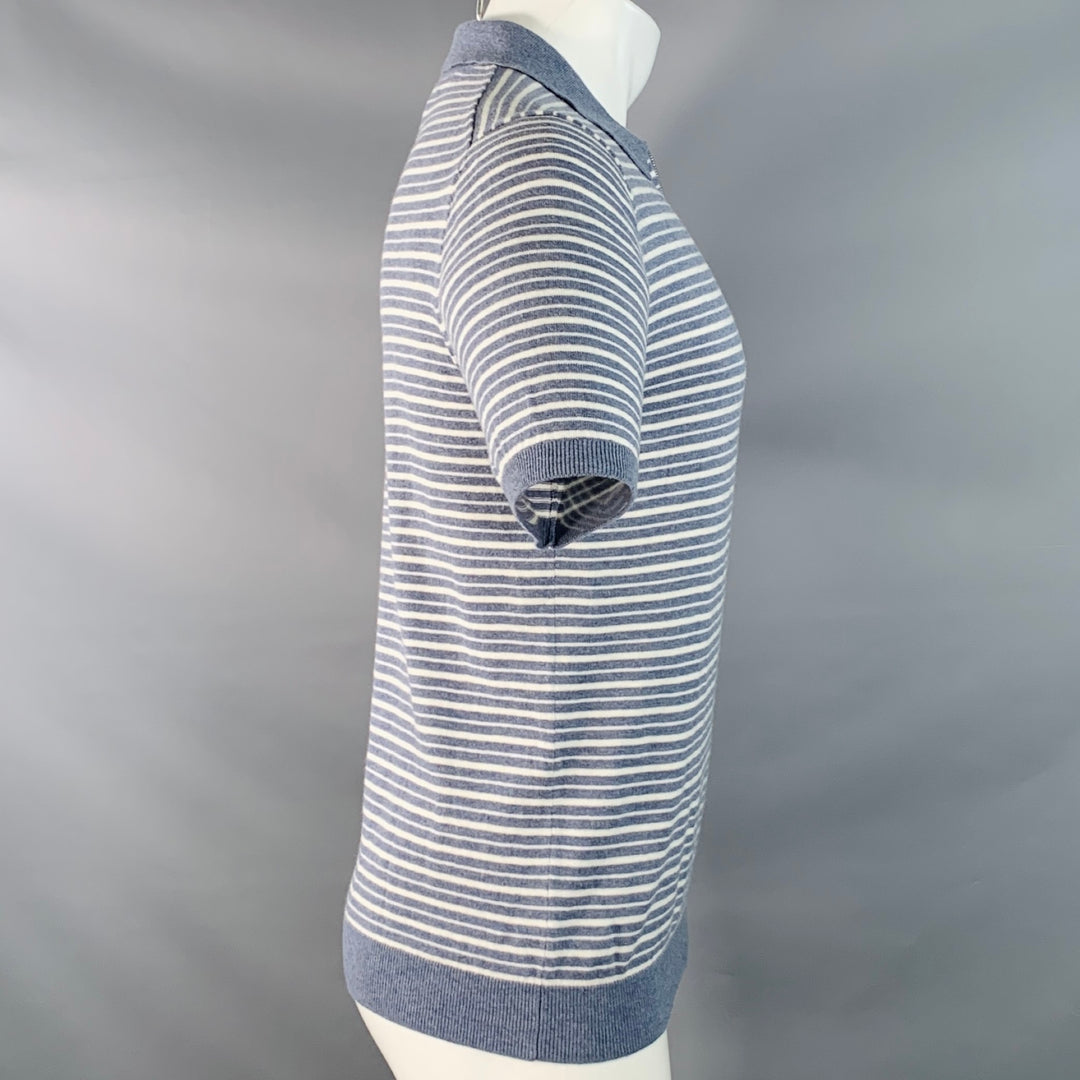 REISS Size S Wriggle Blue Cream Stripe Wool Cotton Zip Up Polo