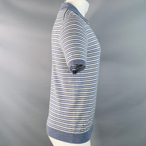 REISS Size S Wriggle Blue Cream Stripe Wool Cotton Zip Up Polo