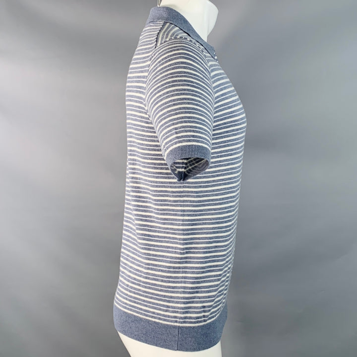REISS Size S Wriggle Blue Cream Stripe Wool Cotton Zip Up Polo