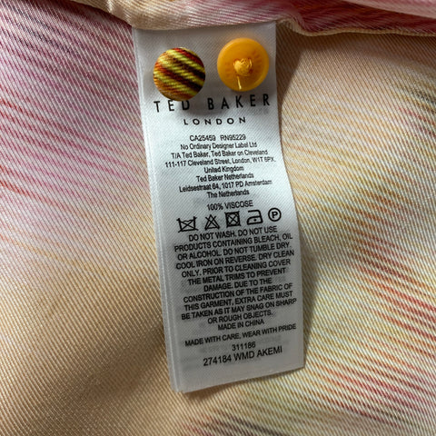 TED BAKER Size S Yellow Pink Viscose Geometric Knee Length Dress