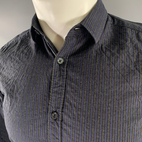 BURBERRY Size S Navy Grey Pinstripe Cotton Long Sleeve Shirt