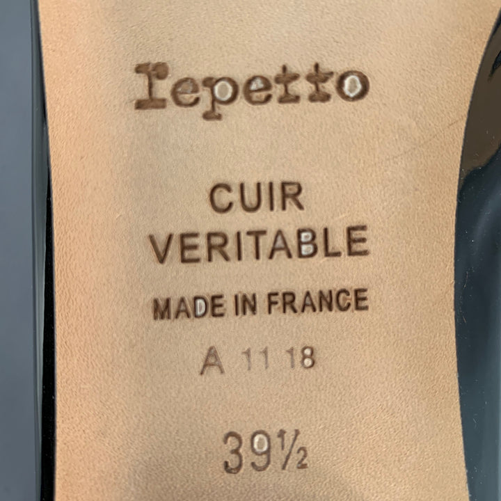 REPETTO Size 9.5 Black Patent Leather Pointed Toe Bow Flats
