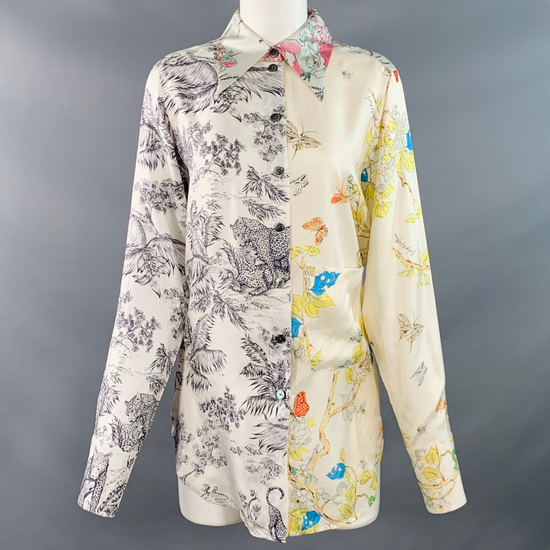 ZADIG & VOLTAIRE Size M Multi Color Silk Leopards Butterflies Print Button Up Shirt