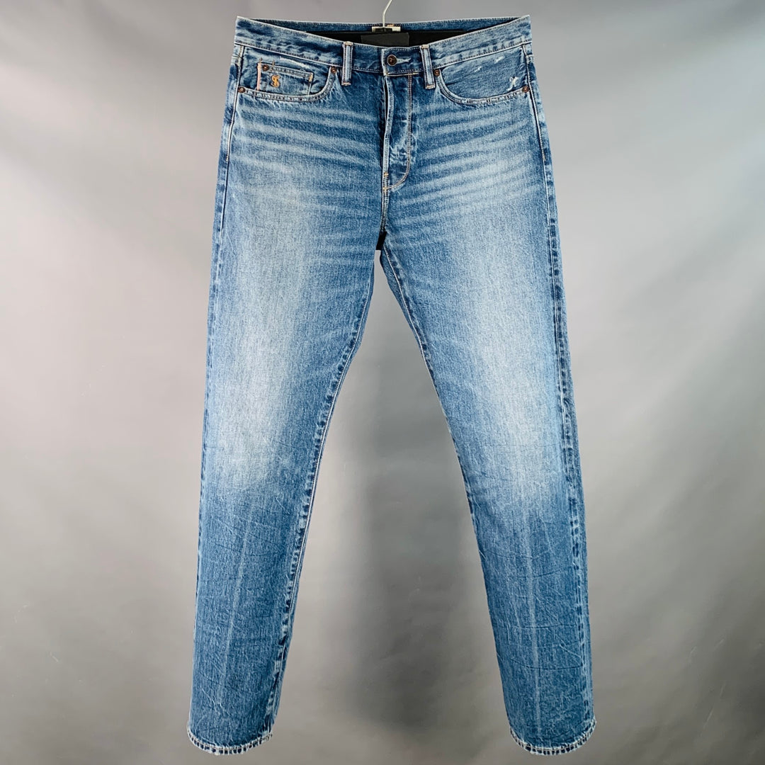 TODD SNYDER Size 32 Blue Cotton Straight Selvedge Denim Button Fly Jeans