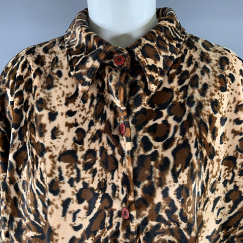 DENNIS BASSO Size L Brown Tan Polyester Animal Print Velvet Shirt Jacket