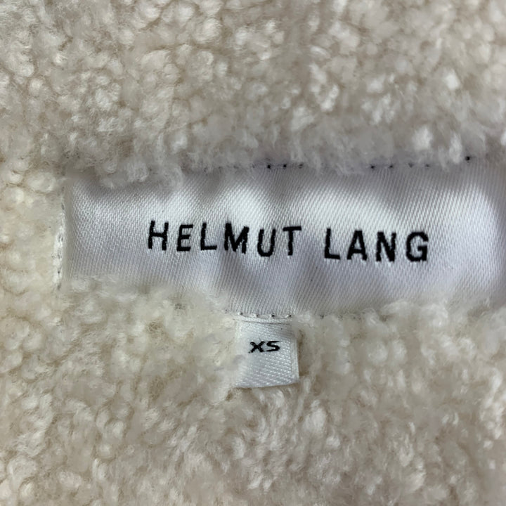 HELMUT LANG Size XS Black Cream Lambskin Leather Shearling Bomber Jacket