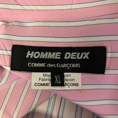 COMME des GARCONS Size XL Pink Blue Stripe Cotton Long Sleeve Shirt