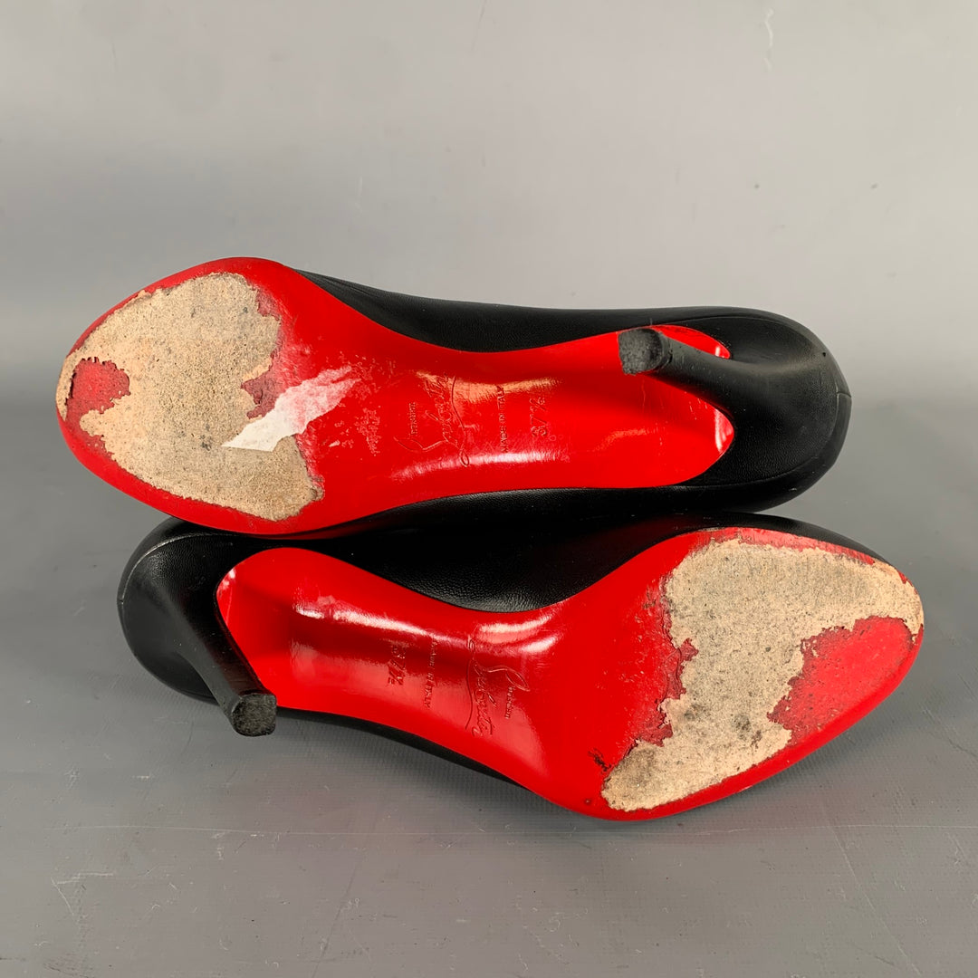 CHRISTIAN LOUBOUTIN Size 7.5 Black Leather Round Toe Pumps