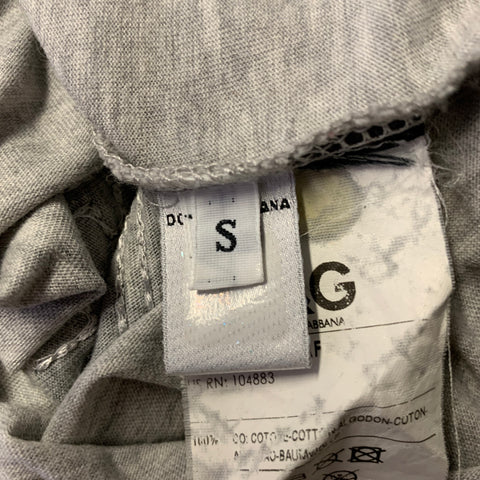 DOLCE & GABBANA Size S Grey White Embroidered Cotton Ribbed Collar Short Sleeve Shirt