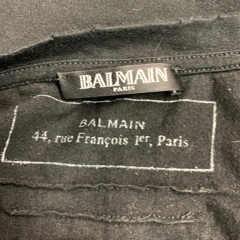 BALMAIN Size XL Black Cotton Distressed Crew Neck T-shirt