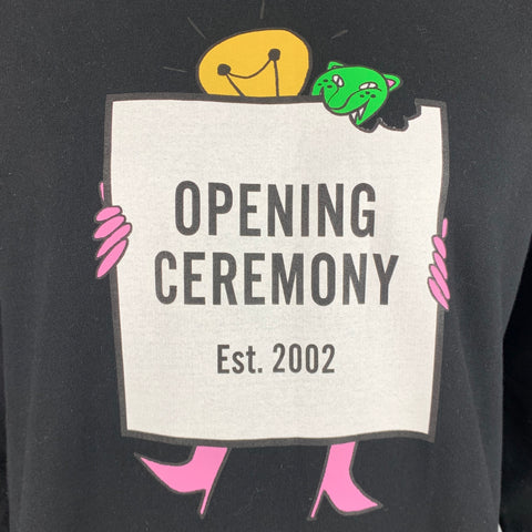 OPENING CEREMONY Size L Black Multi Color Logo Cotton Crew-Neck Sweatshirt