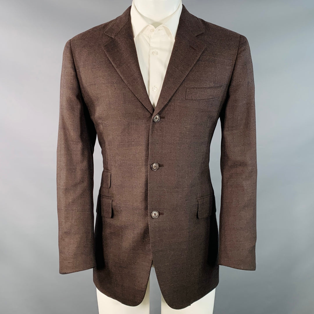 HERMES Size 40 Brown Navy Window Pane Wool Notch Lapel Sport Coat