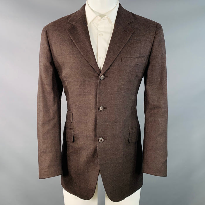 HERMES Size 40 Brown Navy Window Pane Wool Notch Lapel Sport Coat