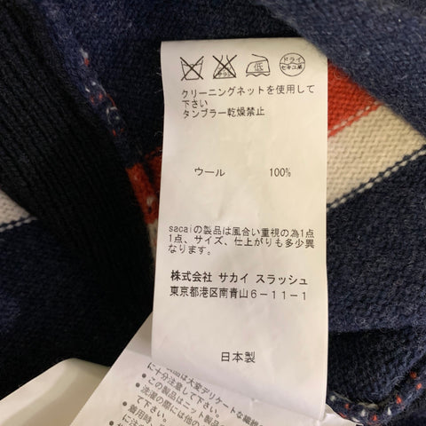 SACAI AW2016 Size M Blue White & Orange Stripe Wool Knit Pullover