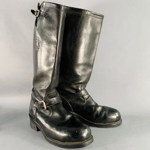 CHIPPEWA Size 9.5 Black Leather Knee High Motorcycle Boots