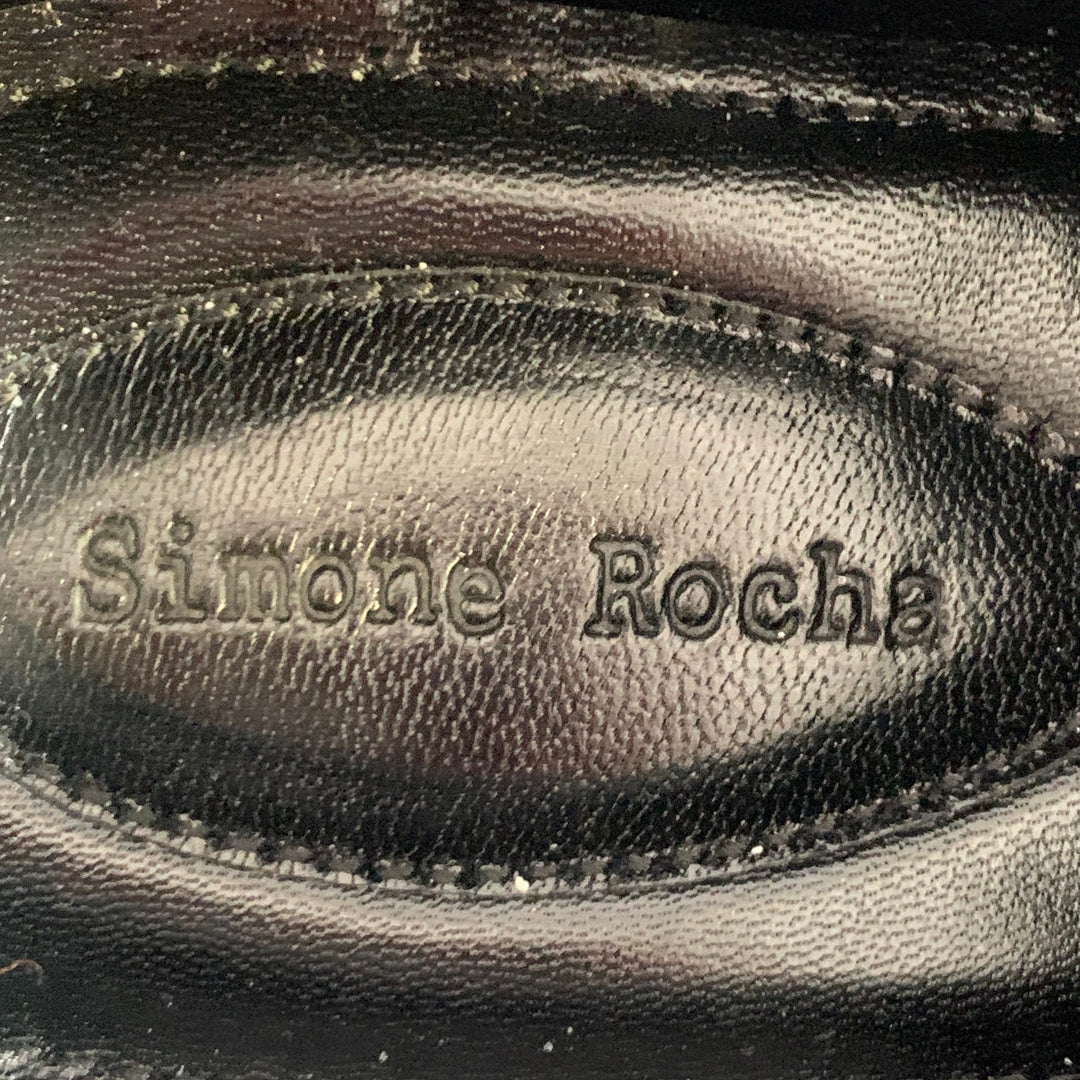 SIMONE ROCHA Size 8 Black Tinsel Embellishment Leather Slip On Loafers