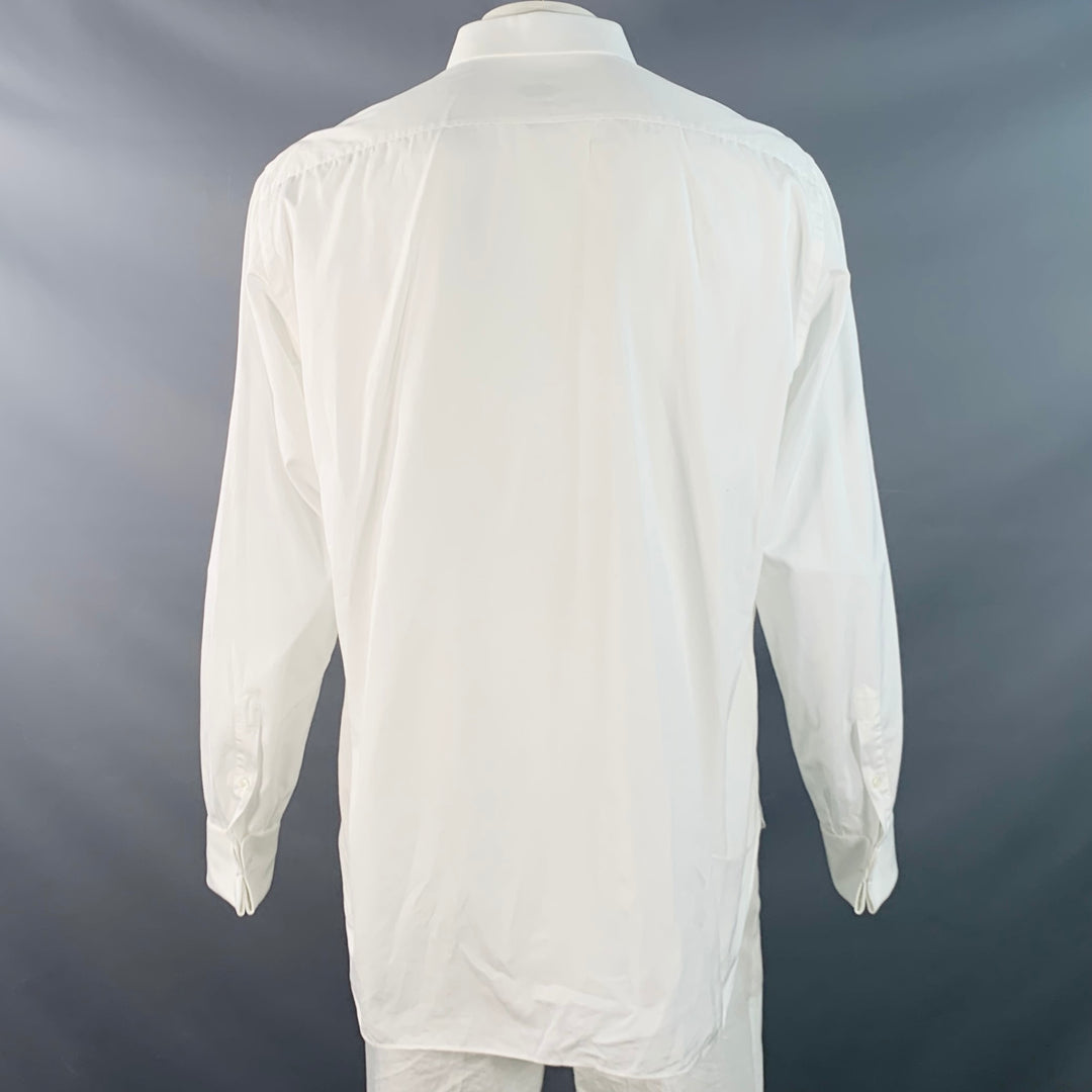 brioni french cuff dress shirts Ivory white silk French cuff evening shirt with plastron