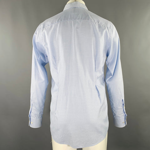 Chemise à manches longues Eton Taille M Mélange de coton à carreaux bleu et blanc