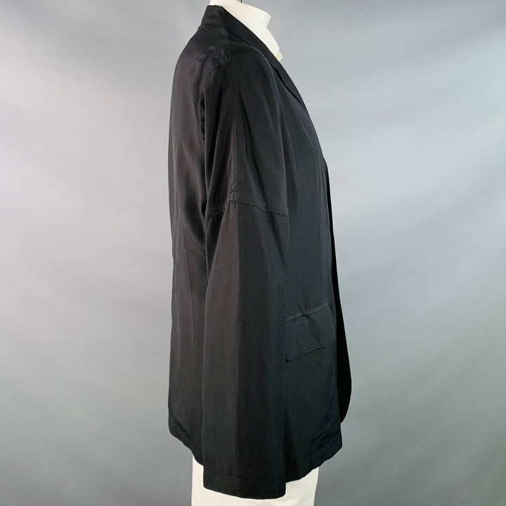 YOHJI YAMAMOTO Size XL Black Silk Single Breasted Drop Shoulder Sport Coat