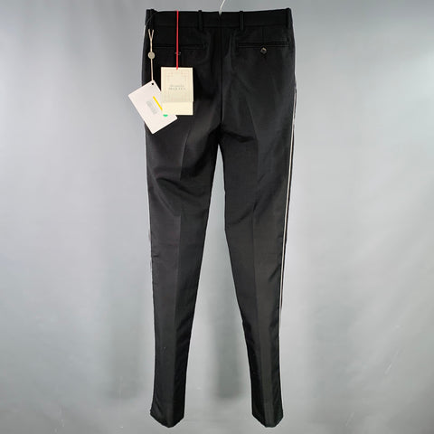 ALEXANDER MCQUEEN Size 28 Black Silver Contrast Trim Wool Mohair Dress Pants