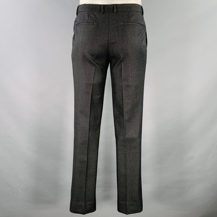 YVES SAINT LAURENT Size 42 Long Grey Charcoal Wool Notch Lapel Suit