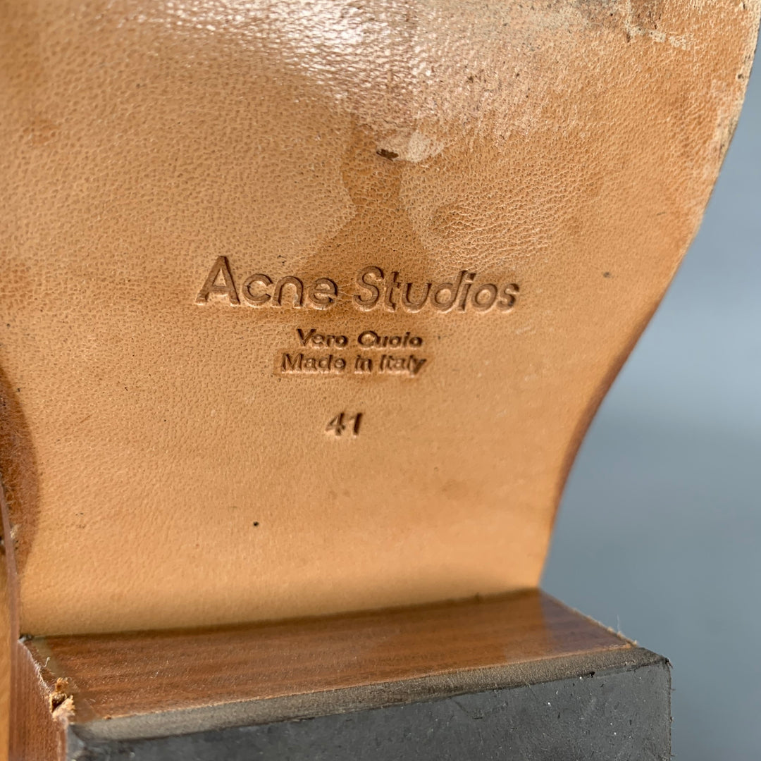 ACNE Size 8 Brown Crackled Leather Ankle Boots