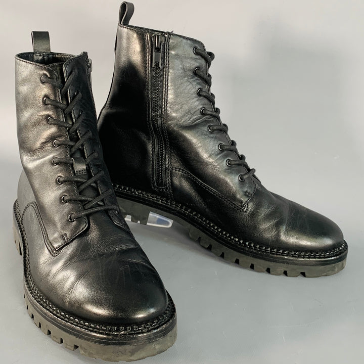VINCE Size 9 Black Leather Lace-Up Side Zipper Combat Boots