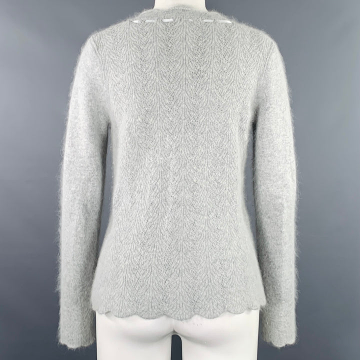 LUCY & LAUREL Size M Grey Nylon Blend Ribbon Trim V-Neck Sweater