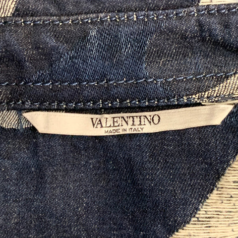 VALENTINO Chemise à manches longues en coton camouflage indigo taille 42 coupe oversize