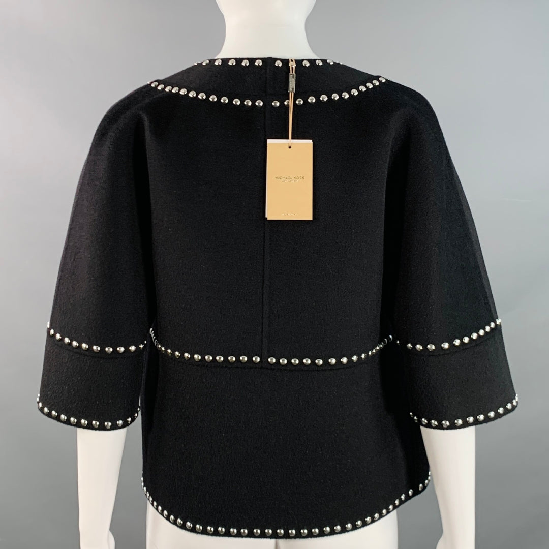 MICHAEL KORS COLLECTION Resort 2019 Size 2 Black Wool Angora Studded Open Front Cropped Jacket