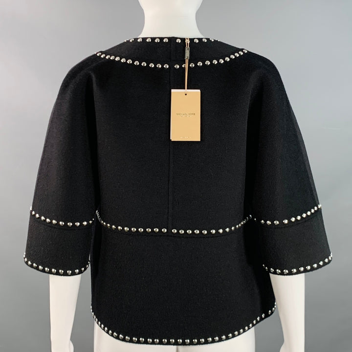 MICHAEL KORS COLLECTION Resort 2019 Size 2 Black Wool Angora Studded Open Front Cropped Jacket