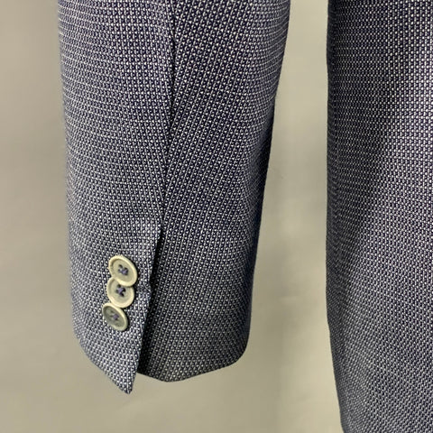 ISAIA Size 40 Regular Navy White Woven Wool Notch Lapel Sport Coat