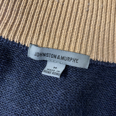 JOHNSTON & MURPHY Size M Navy Khaki Knit Cotton Wool Double Zipper Jacket