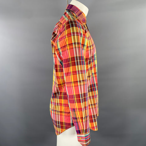 PAUL SMITH Size M Orange Multi-Color Plaid Cotton Cutaway Long Sleeve Shirt