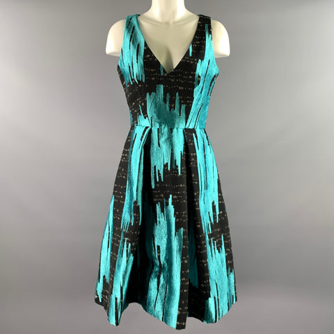 CAROLINA HERRERA Size 4 Teal Black Knee-Length Cocktail Dress