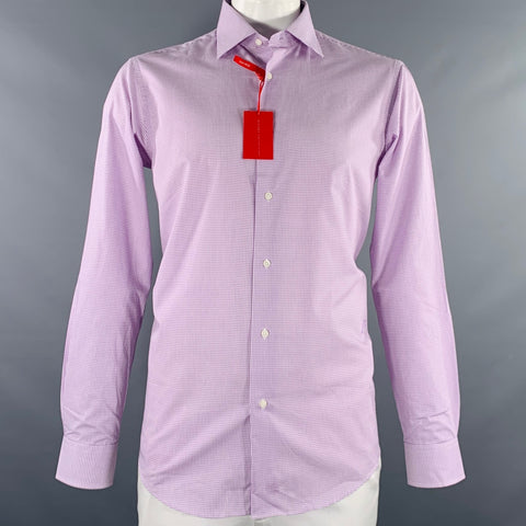 REPORT COLLECTION Size L White Purple Grid Cotton Long Sleeve Shirt