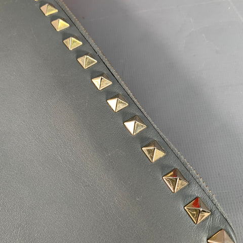 VALENTINO Rockstud Grey Gold Studded Leather Checkbook Wallet