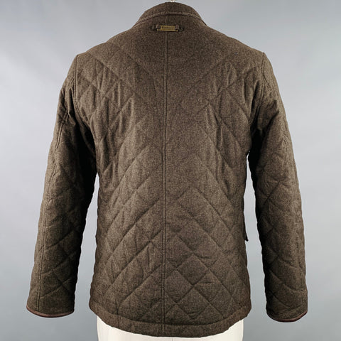 BARBOUR Size L Brown Olive Quilted Polyester Single Breasted Jacket