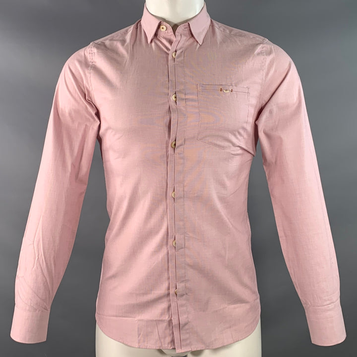 TED BAKER Size XS Brixton Red White Woven Cotton Blend One Pocket Long Sleeve Shirt