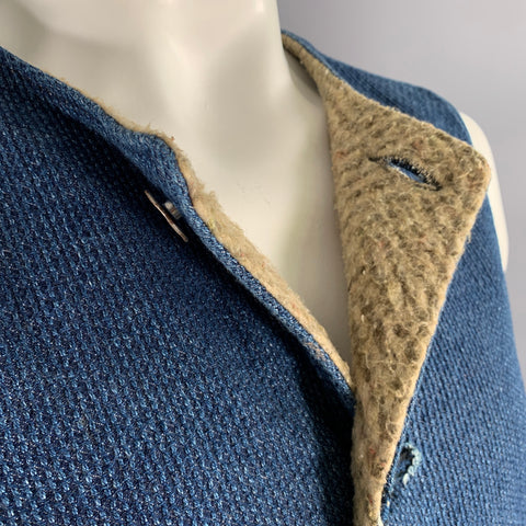 KAPITAL Size L Indigo Textured Cotton Buttoned Vest