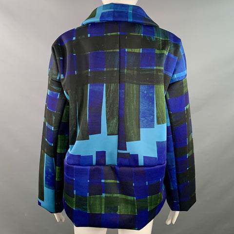 ROHKA Size S Blue Multi Color Polyester Woven Padded Oversized Hidden Zip Up Jacket