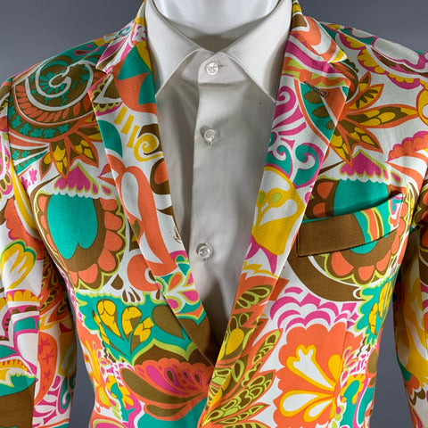 MR TURK Chest Size 38 White Multi Color Floral Cotton Blend Sport Coat