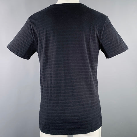 A.P.C. Size M Navy Stripe Cotton Cashmere Crew Neck T-shirt
